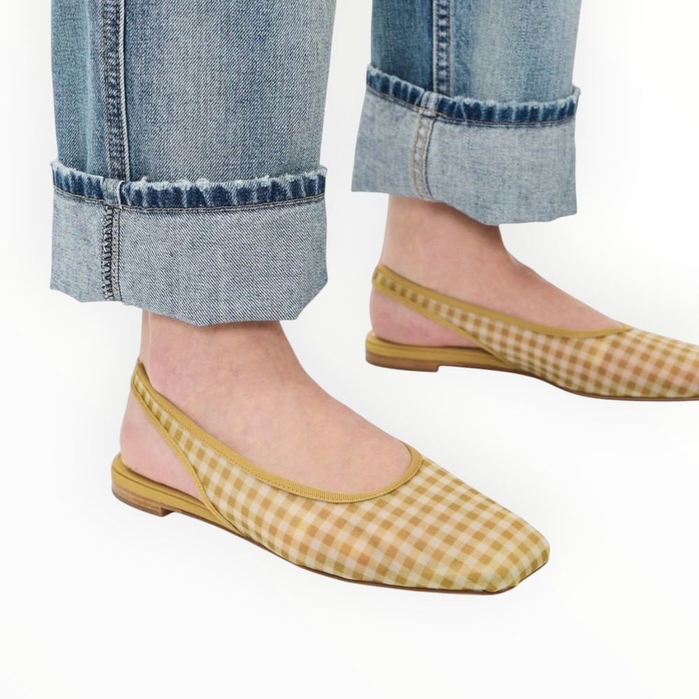 Vince Daphne II Gingham Mesh Slingback Flats Desert San Square Toe US 10 EU41 - Picture 3 of 12